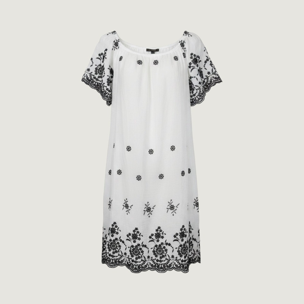 Lovelee White Black Floral Embroidered Flutter Sleeve Shift Dress Womens 3X